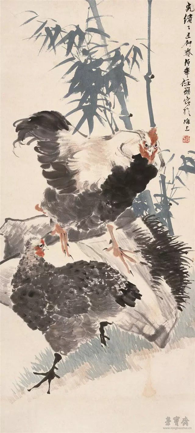 任伯年 竹雞圖 105cm×46.8cm