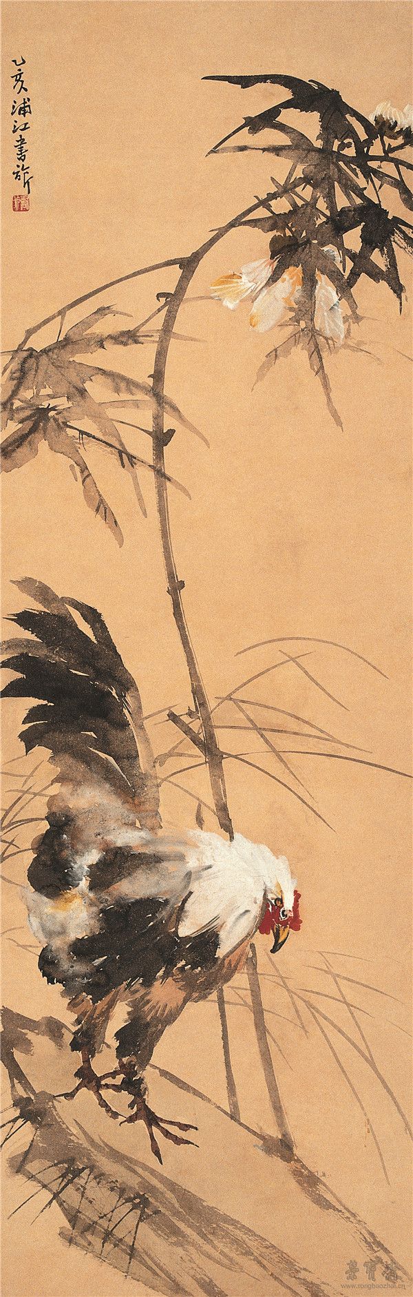 張書旗 雄雞蜀葵圖 121.7cm×38.3cm