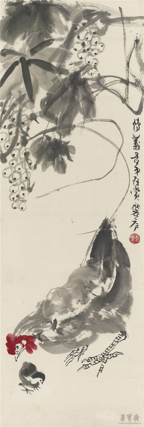 許麟廬 雞 103cm×35cm