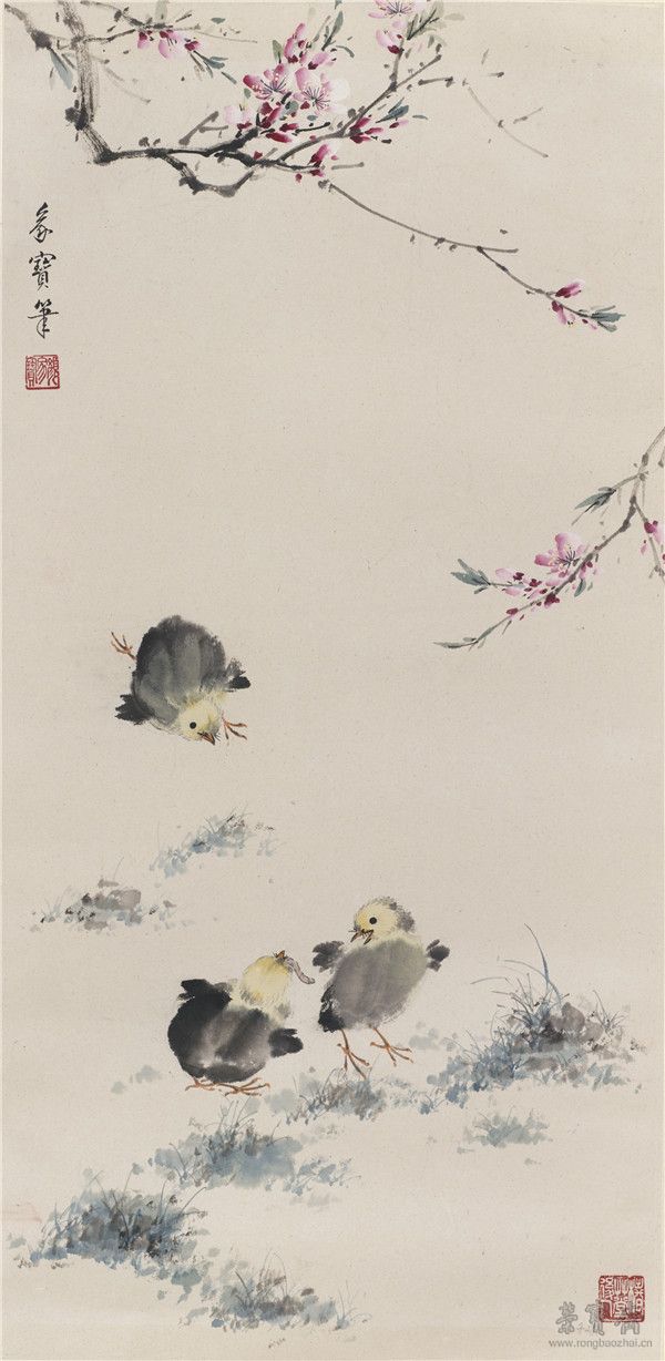 顏家寶 桃花小雞 66cm×32cm