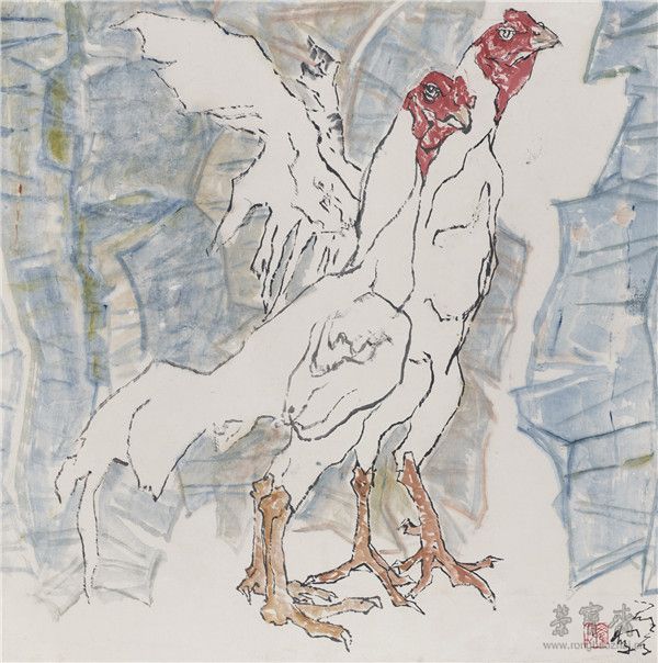 羅爾純 雙雞 68cm×67cm